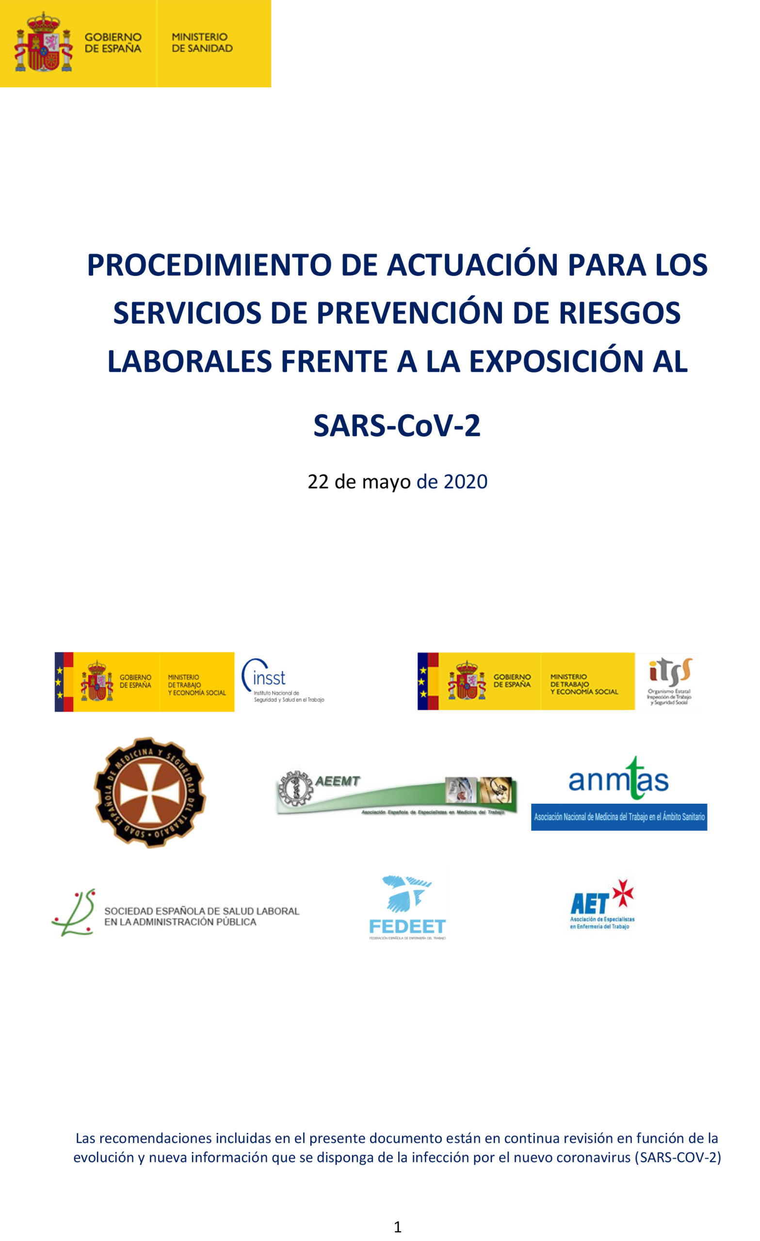 Actualización del Procedimiento de actuación para los servicios de prevención de riesgos laborales